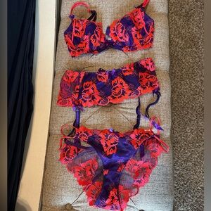 Agent Provocateur Karlie 3 Piece Purple and Coral Set